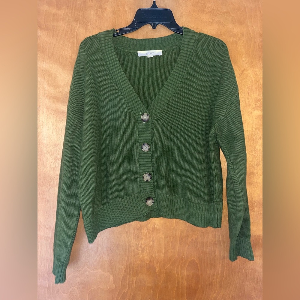 LOFT Deep Green Button-Up Cardigan